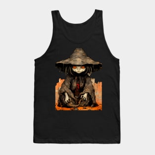 Halloween Apprentice: The Little Goblin Witch on a dark (knocked out) background Tank Top